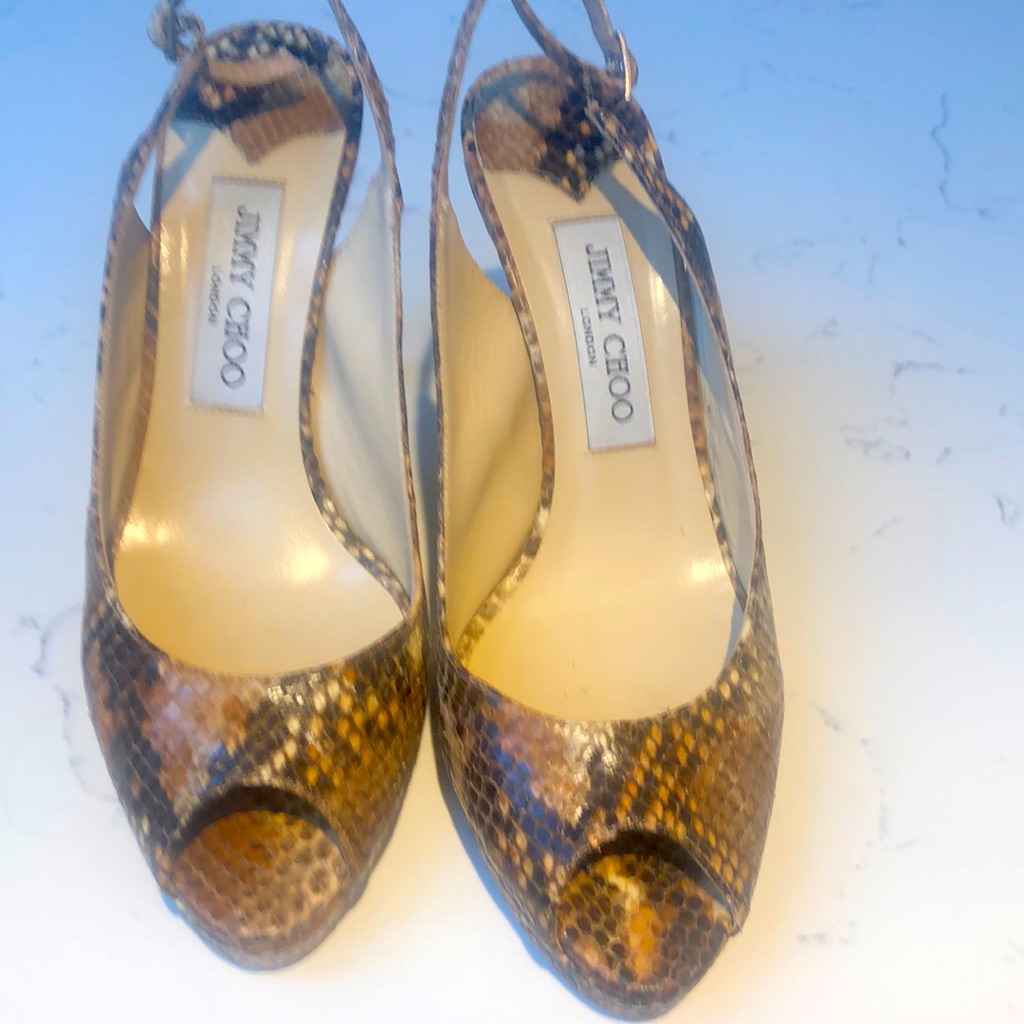 Authentic Python Peeptoe Sling Back Pumps